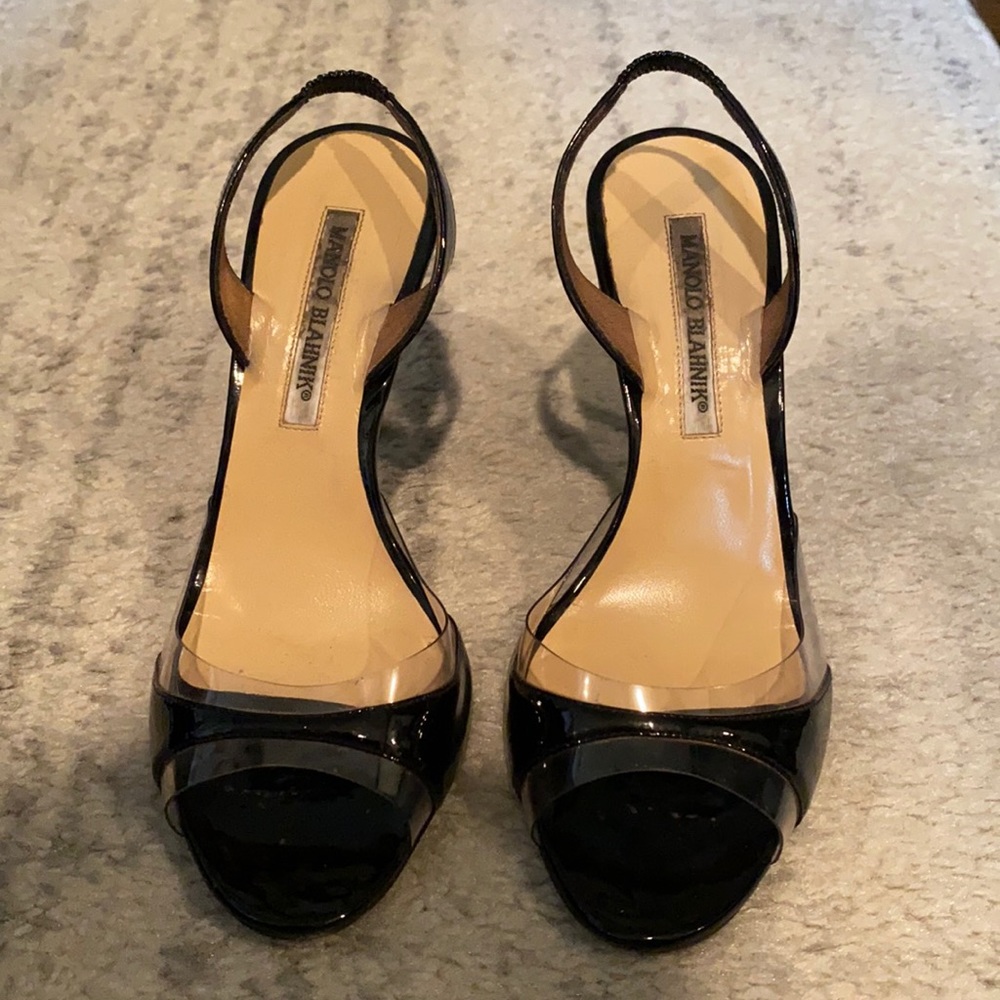 Manolo Blahnik Black Patent Leather Sandal